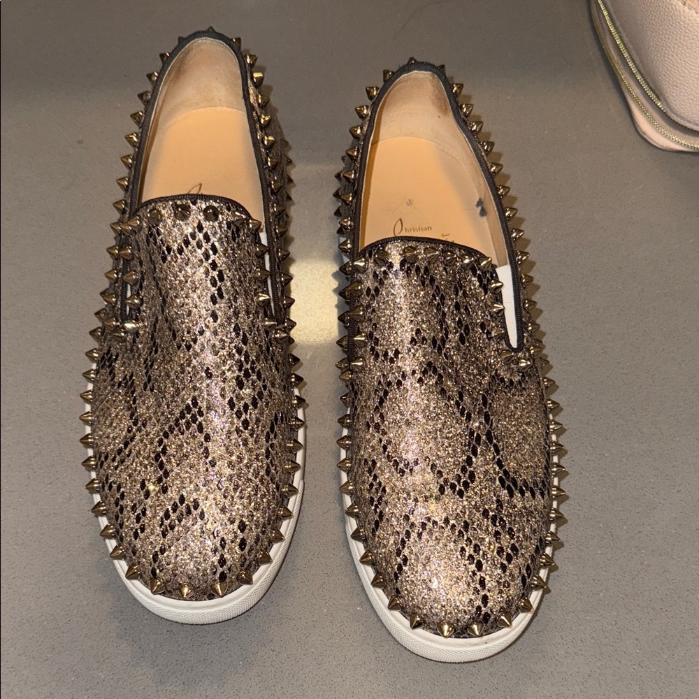 Christian Louboutin Metallic Spiked Slip-On Sneakers